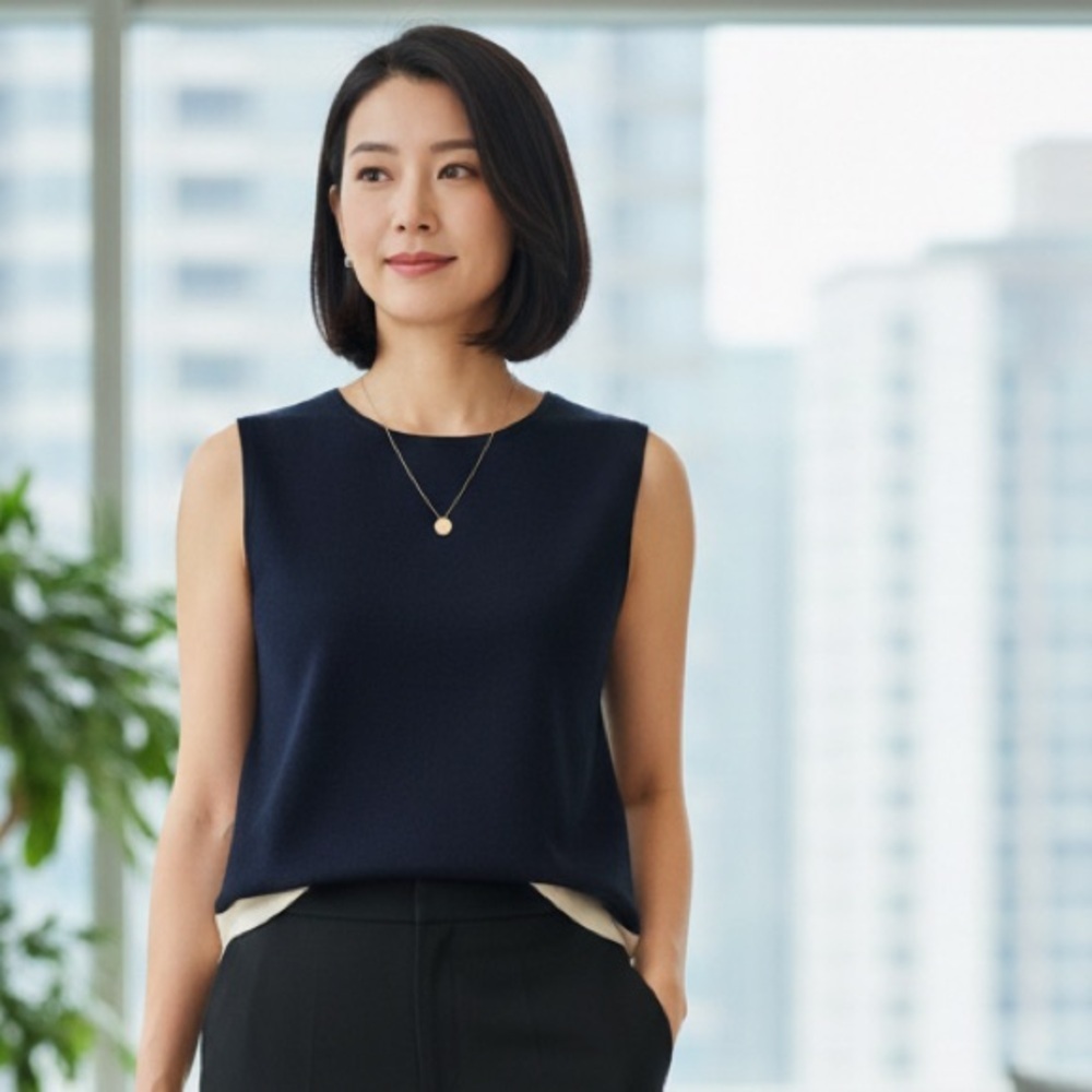 Ann Taylor navy and Cream silk blend Sleeveless Top - size medium